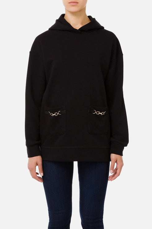 Felpa Donna MD00216E2 con cappuccio e tasche Nero ELISABETTA FRANCHI- Francavilla Moda